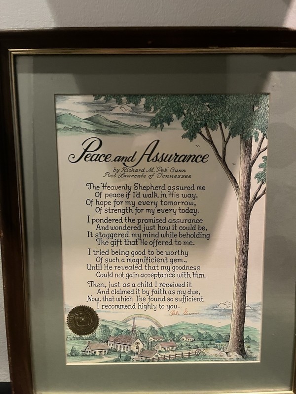 VTG Framed Art Peace and Assurance Richard M. Pek Gunn Poet Laureate Tennessee ￼ gallery