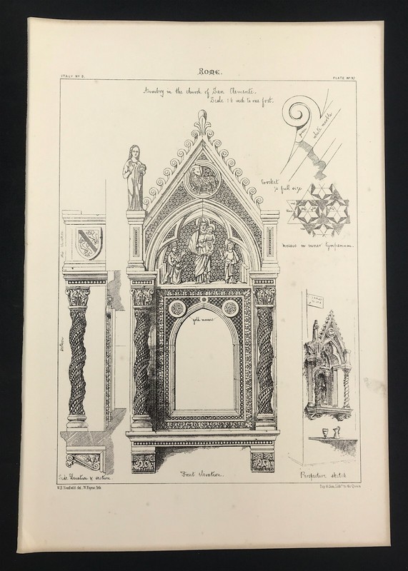 Medieval Architecture 1862 Rome Aumbrey in Church San Clemente print original
