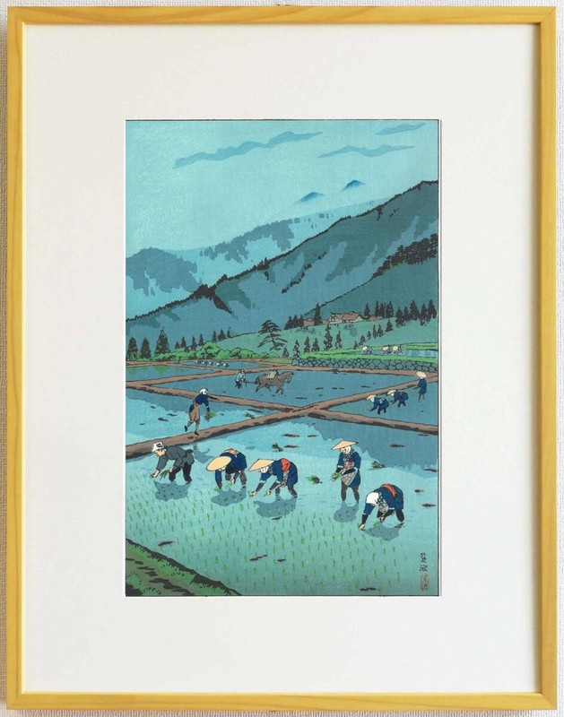 Kasamatsu Shiro Woodblock Print Framed T植 36.5x24cm (14.4×9.4in) 1953 Authentic