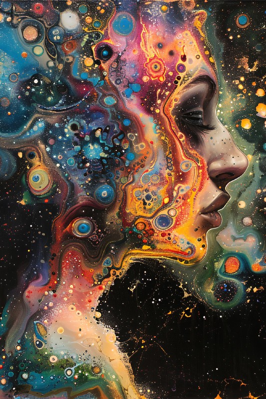 Psychedelic Woman Art Print – Vibrant Abstract Fantasy 4×6 UR100224