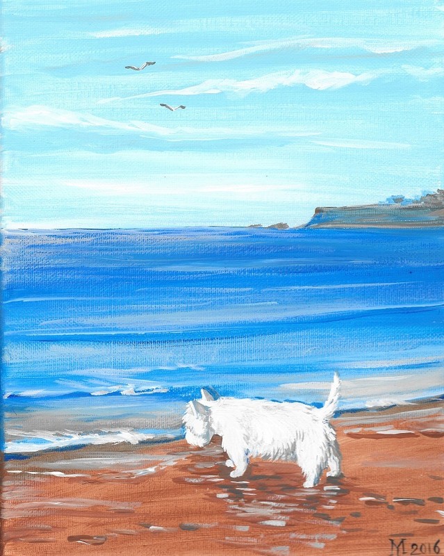 1.5×2 DOLLHOUSE MINIATURE PRINT OF PAINTING RYTA 1:12 SCALE WESTIE seascape dog