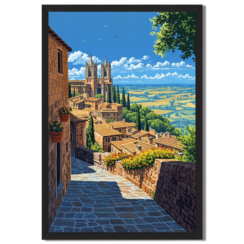 Italian Village Street View Canvas Oil Paintings Reproduction