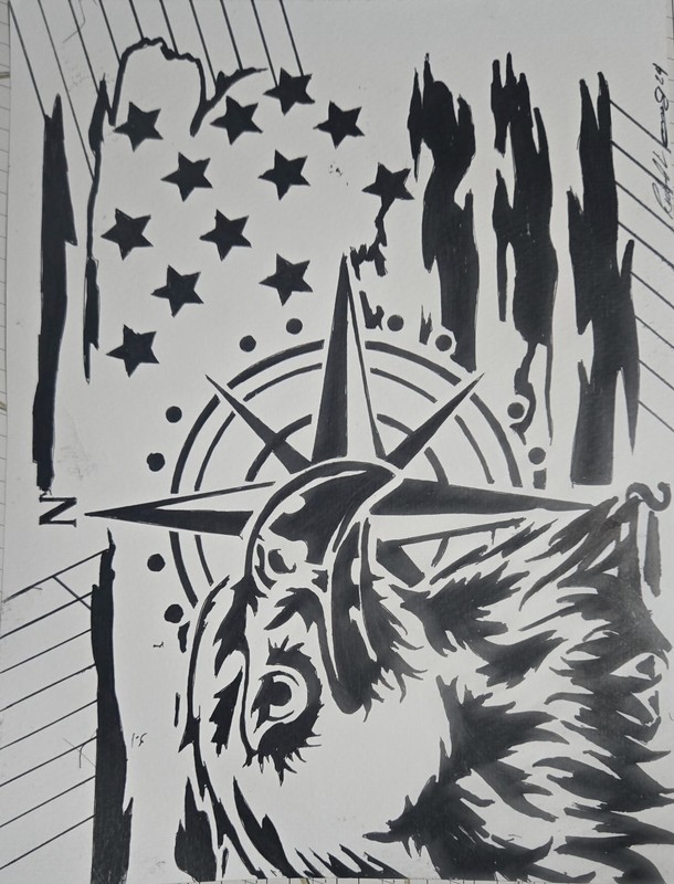 Signed Americana Eagle Stars Flag Art Print Unframed Portrait 9×12 2024