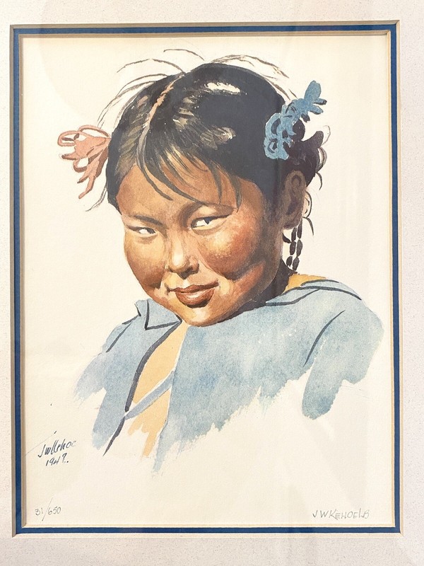 Alaskan Artist Joseph W Kehoe Watercolor Native American Girl #31 Of 650 c1948
