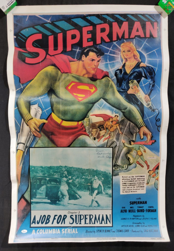 Columbia Serial 1948 Superman 27″ x 41″ Poster Reprint Signed by Kirk Alyn w/COA