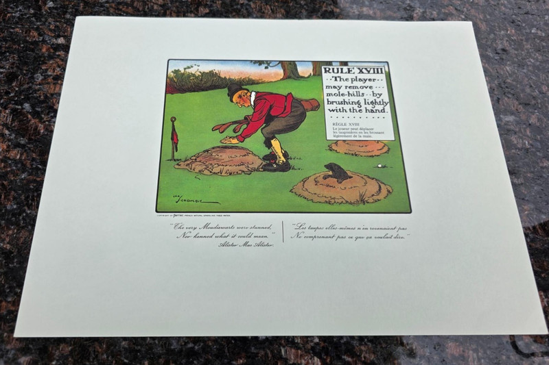 The Rules of Golf Print XVIII Charles Crombie Perrier circa 1960 Golfer Mole