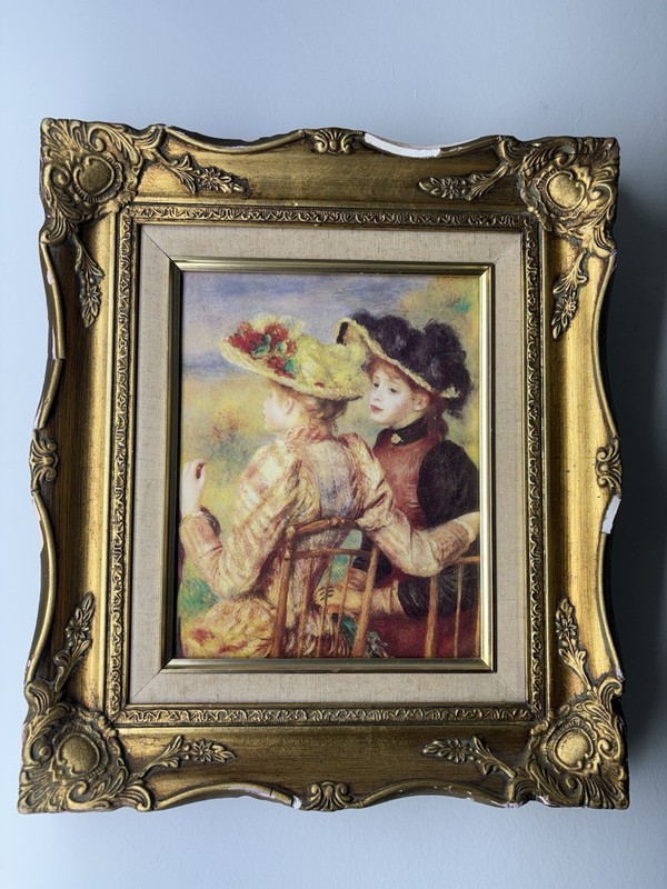«Two Women In A Garden» Renoir Lithograph The Guild NY in Gold Tone Frame Glass