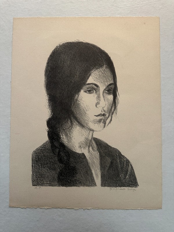Raphael Soyer Signed A.P. Portrait Lithograph Young Woman Braided Hair 1976 gallery