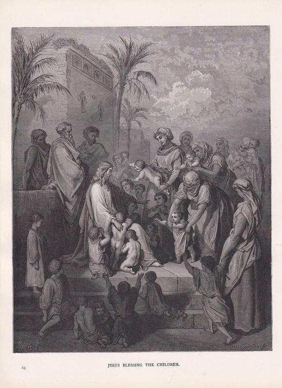 1870 GUSTAVE DORE Print – «Jesus Blessing the Children» – 8.5 x 12.8 Inches
