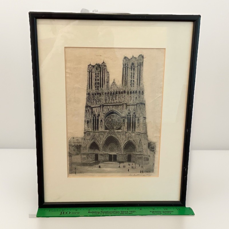 Original Etching-NOTRE DAME France Pencil Signed by Artist Framed 11.5x14.5 gallery
