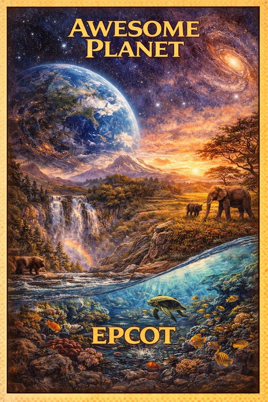 Epcot Awesome Planet Show Disney Painted Light Attraction Poster 11×17 Glossy