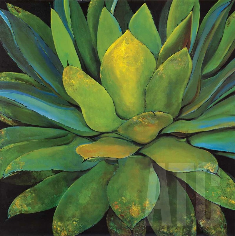 30W"x30H" AGAVE by JILLIAN DAVID DESIGN - TROPICAL GREEN OLIVE LEAVES ART CANVAS
