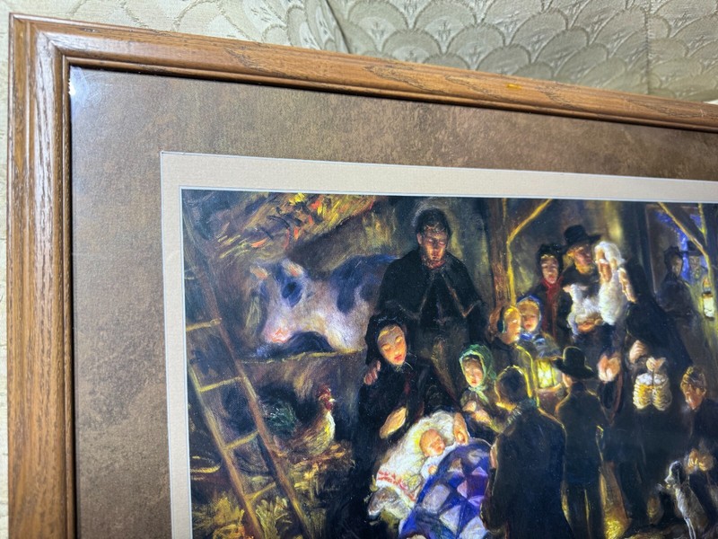 "An Amish Nativity Scene - Miracle In The Barn" Color Print - Matted And Framed gallery