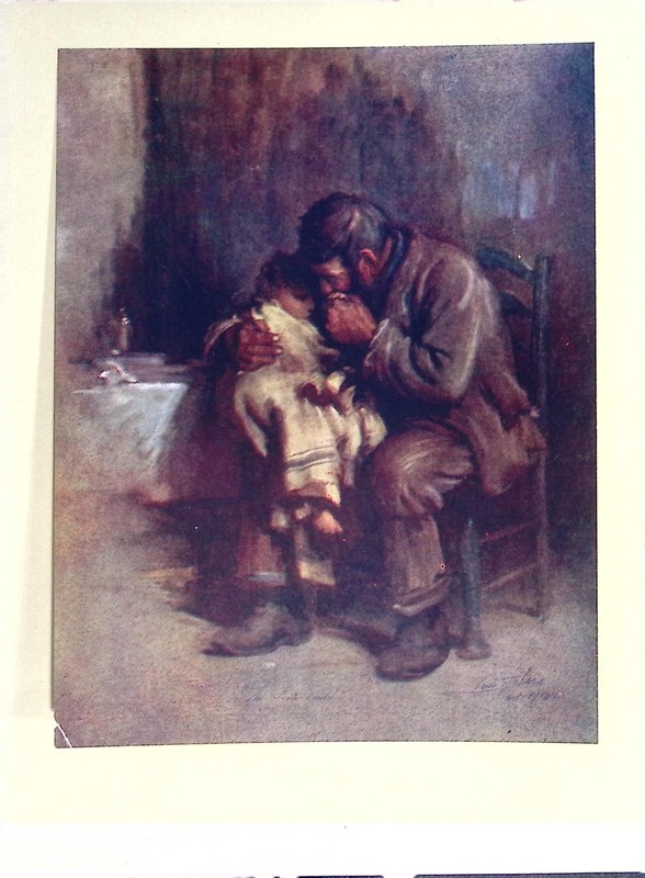 Vintage Emotional Father And Child Art Print Sentimental Interior Scene