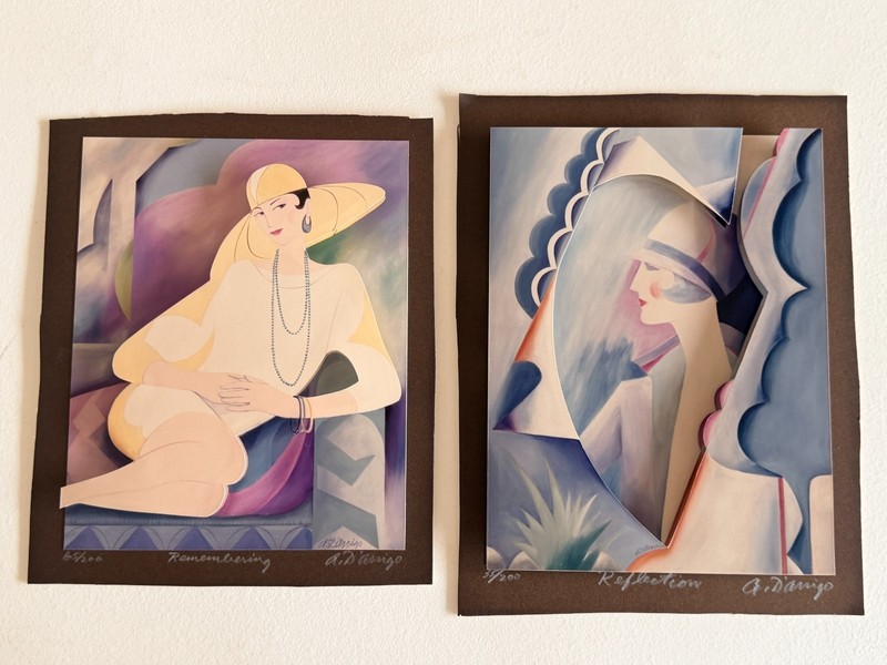 D’Arrigo 3D Dimensional Hand Signed Art Deco Prints «Reflection» & «Remembering»
