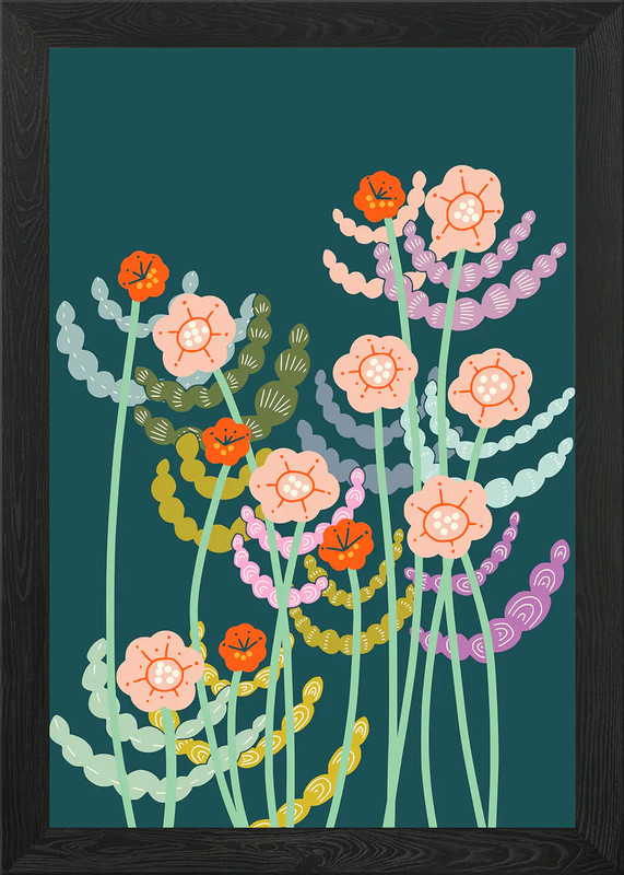 Summer Meadow vibes teal Framed Wall Art Poster Canvas Print Picture