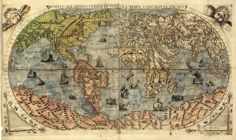 1565 Historic Exploration Large World Map Decorative Terra Wall Art Print