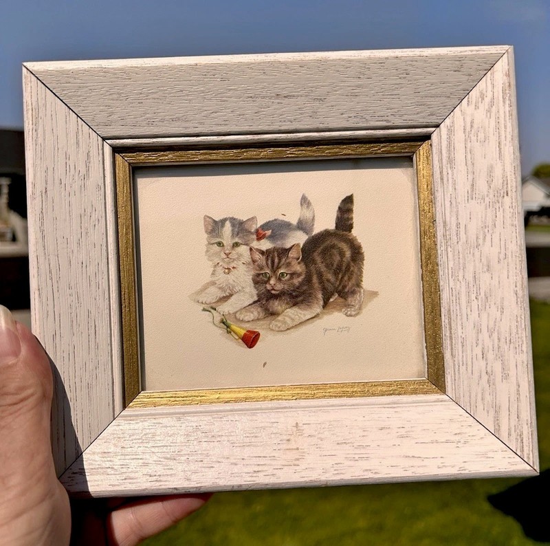 Grace Lopez Kittens Print Framed Cat Art Signed Small Wall Decor