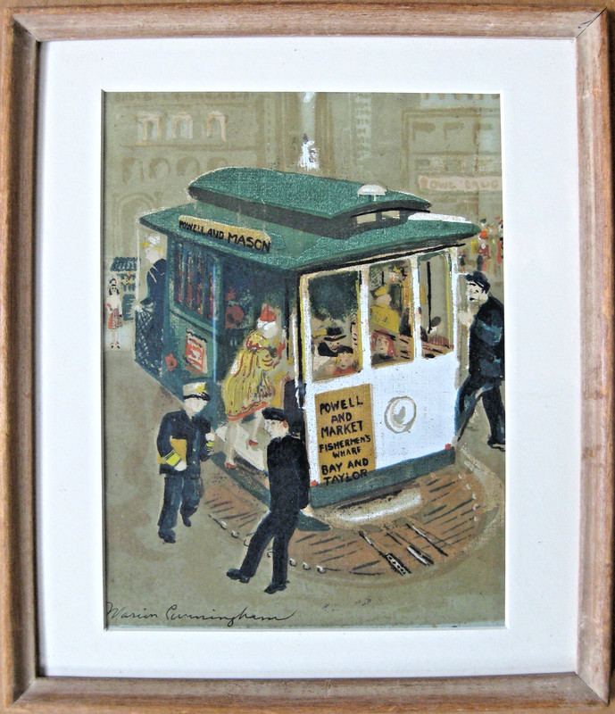 Marion Cunningham (1908-1948) Serigraph «Powell Street Cable Car» 5 3/4″ x 8″