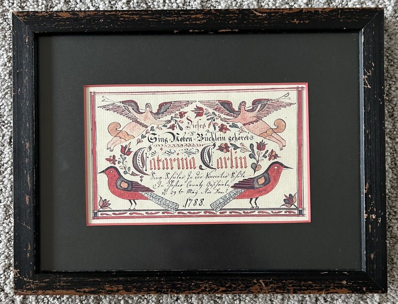 18c Framed Fraktur Songbook Eyer Art Print 5x4" On Paper 10-3/4” X 8-1/4” Frame