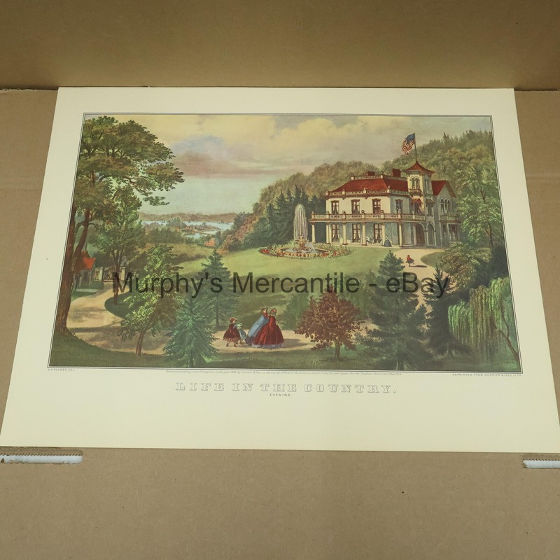 Life in the Country / Pioneers Home 2 Sided Currier Ives Litho Reprint 12×15″