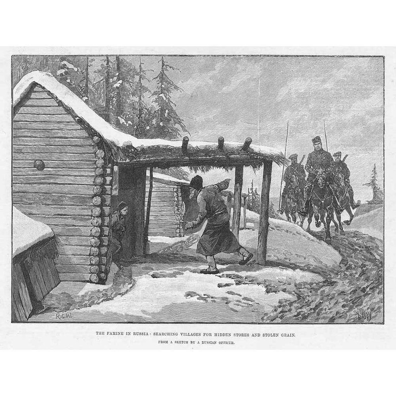 RUSSIA The Famine: Searching Villages for Hidden Stores – Antique Print 1892