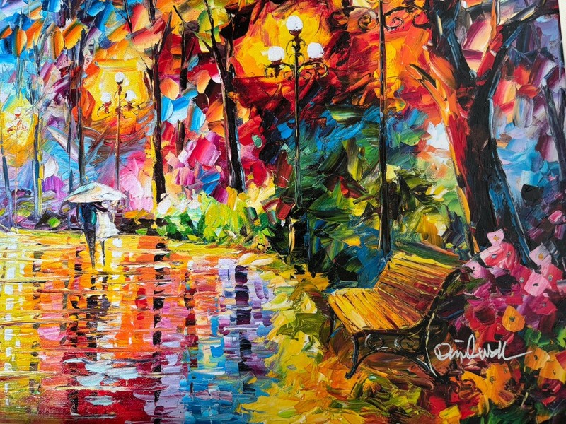 Daniel Wall TOGETHER Giclee On Canvas Embellished Signed Rainbow Umbrella Couple gallery
