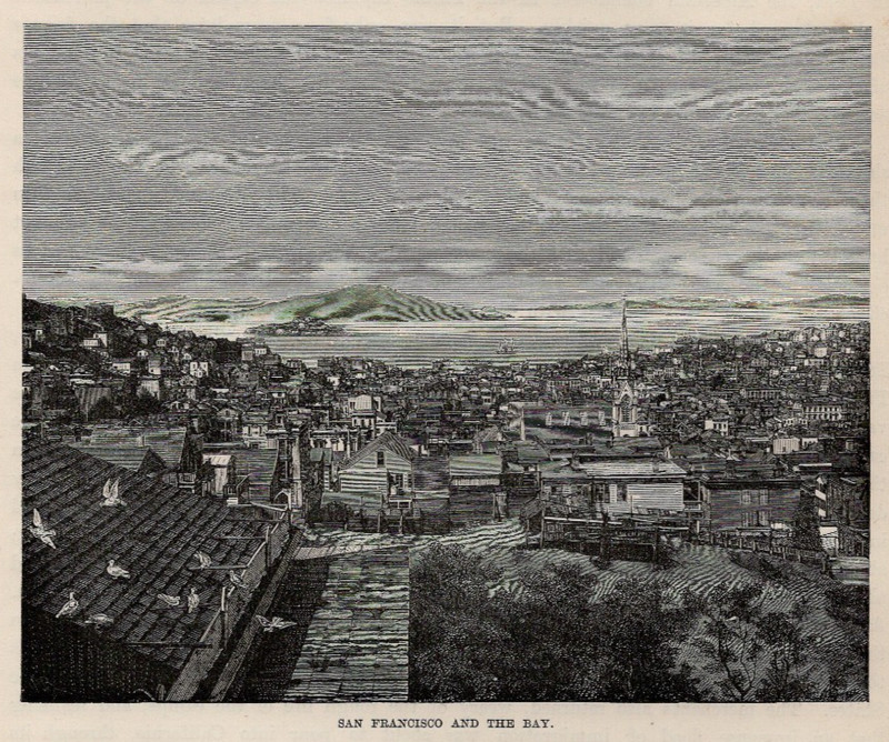 San Francisco California City Skyline And Bay View 1885 Antique Engraving