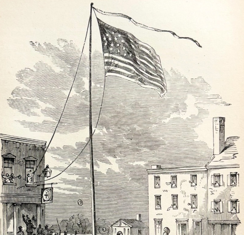 1884 Raising The Flag Jackson Mississippi Wood Engraving Civil War Union A8B