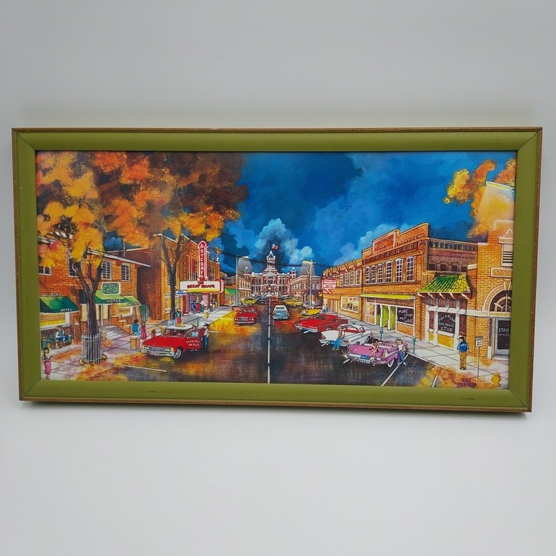 1950s Main Street At Night Tom Peters Framed Print 18″x10″ Americana Nostalgia