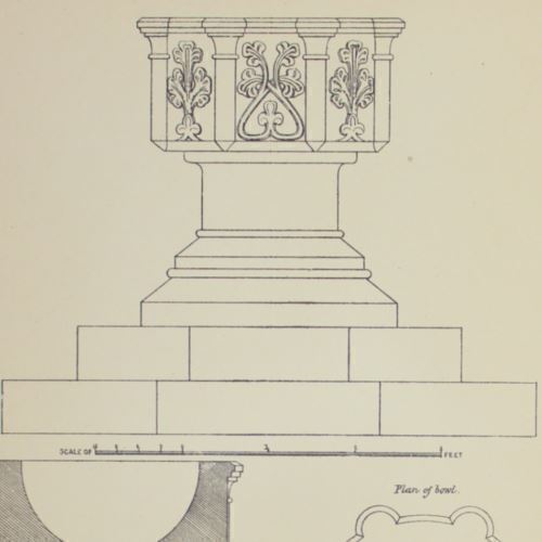 1903 ARCHITECTURE PRINT Gothic Medieval CHURCH FONT DETAIL WESTON LINCOLNSHIRE