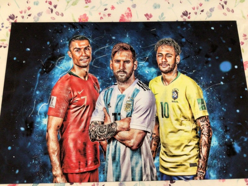 MESSI, Ronaldo and Neymar Canvas fully stretched ready to hang size 77cm by 52cm