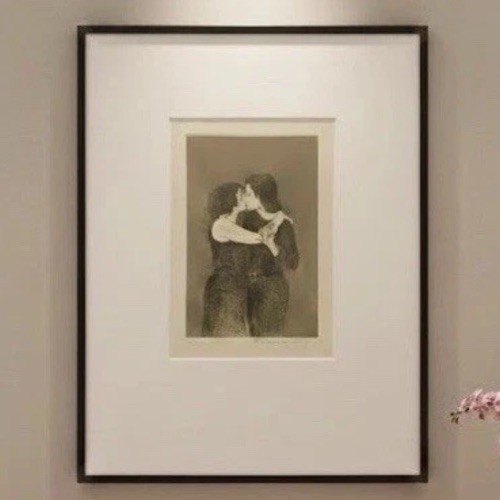 Signed Original 1930 Raphael Soyer Drawing «Kiss» (Framed, Matted)