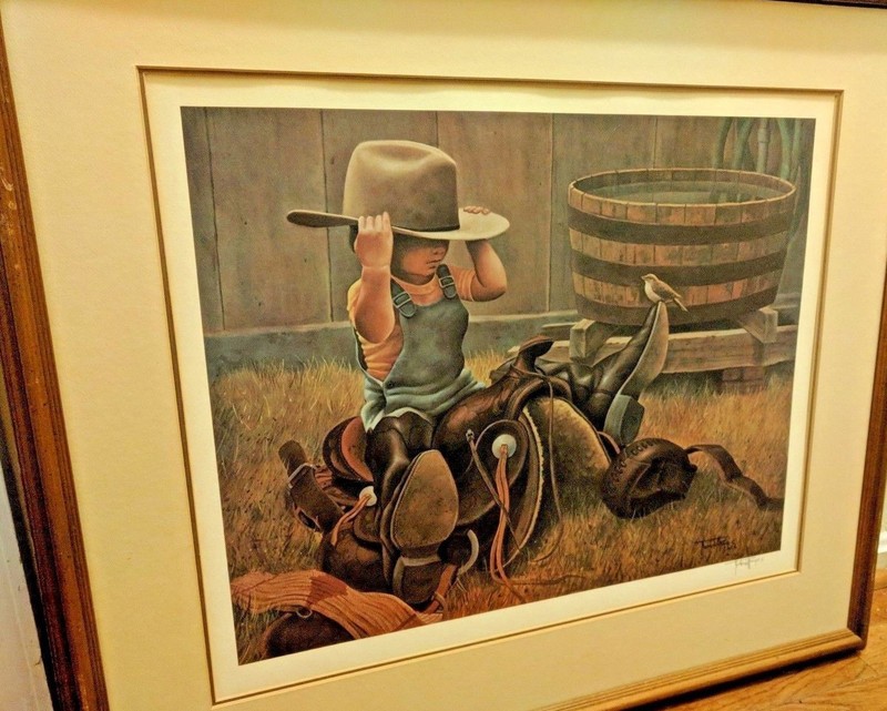 Norberto Buddy Reyes lighograph signed Little Cowboy Child Boy Western Print ART