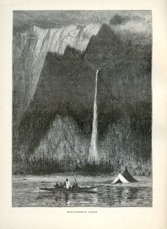 Multanomah Falls Oregon Antique Wood Engraving 1872 Landscape Print by Fenn