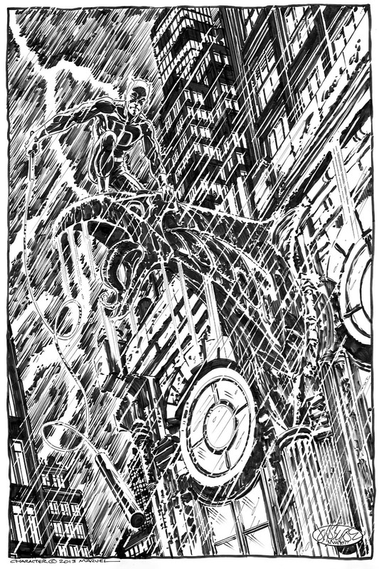 DAREDEVIL In The Rain B/W PRINT Marvel 2013 John Byrne art