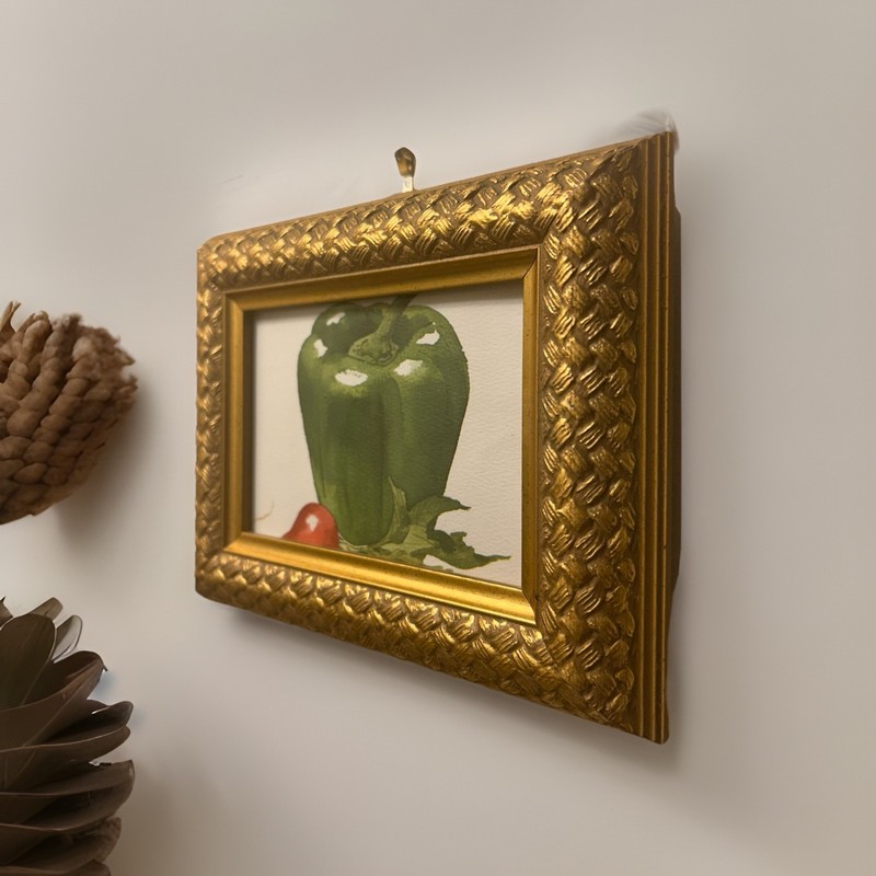 Still Life Green Bell Pepper and Radish Mini Watercolor Style Framed Wall Print gallery