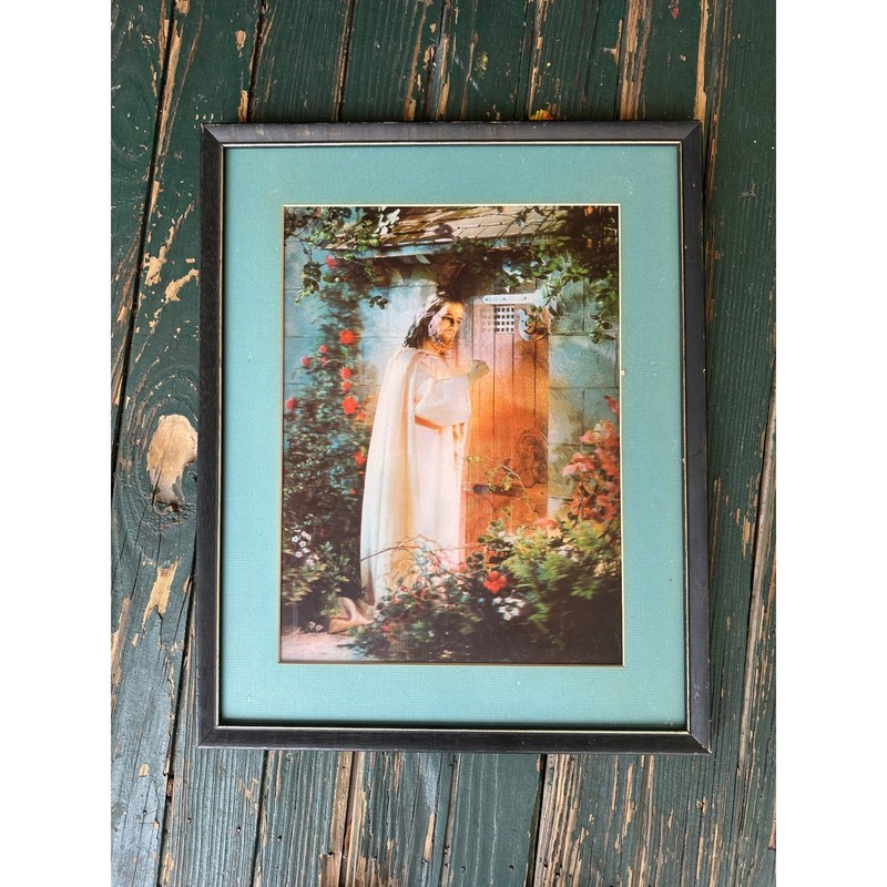 Vintage Warner Sallman Christ at Hearts Door Framed Lithograph Religious Art