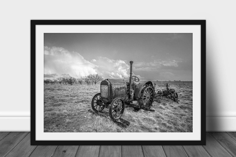 Rustic McCormick-Deering Tractor Texas Framed and Matted Black and White Print