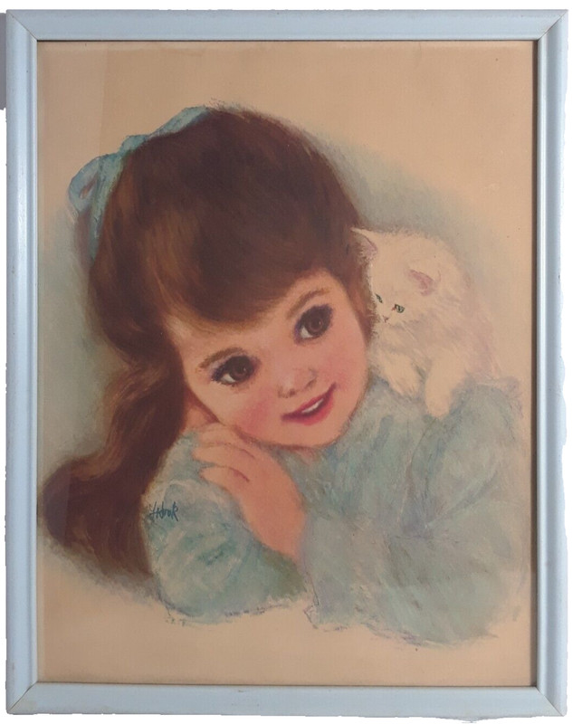 Vintage 1960’s Northern Tissue Girl Framed Under Glass Signed Frances Hook