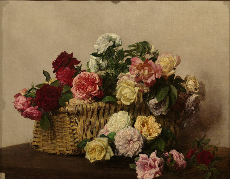 Basket of Roses by Henri Fantin-Latour Oil Painting Giclee Print Canvas