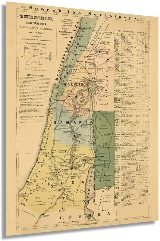 1881 The Journeys and Deeds of Jesus Map - Vintage Biblical Wall Art Poster