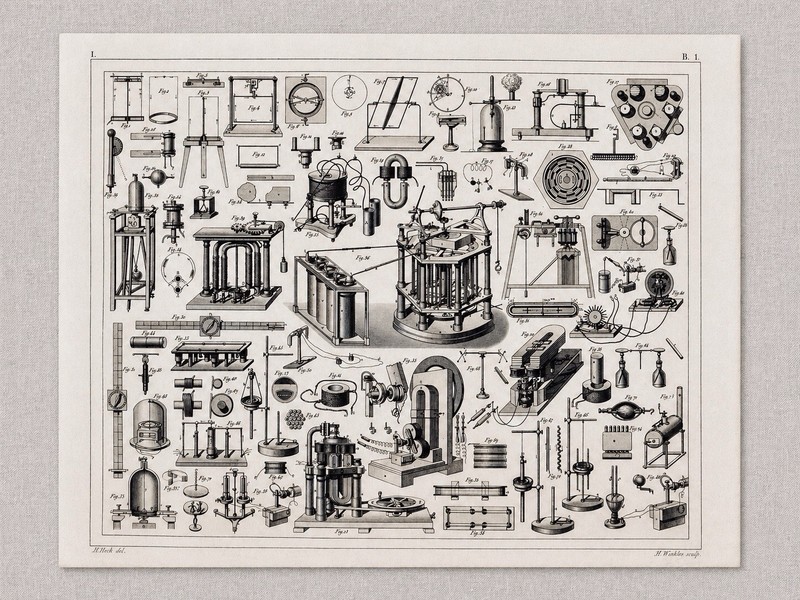 Antique Scientific Engraving 1849 Physics Instruments Magnetism