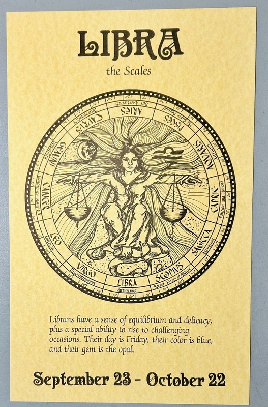 Vintage 1970s Libra The Scales Zodiac Astrology Original Art Print 16×10 Cosmic