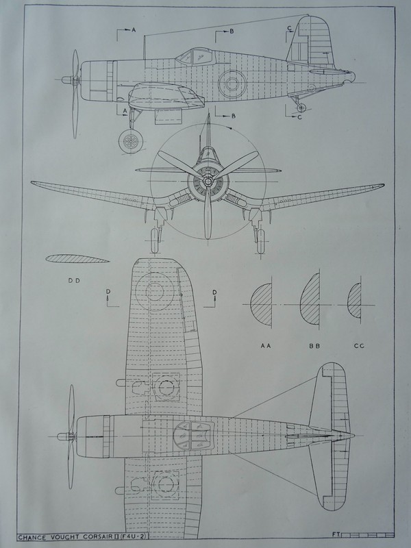 WW2 USA AMERICA Aircraft CHANCE VOUGHT F4U-2 CORSAIR II Scale Design Plan c1944