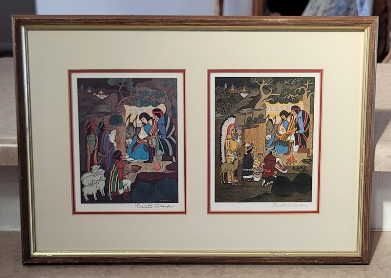 PABLITA VELARDE Nativity Scene Prints (2) Native American, Santa Clara Pueblo NM