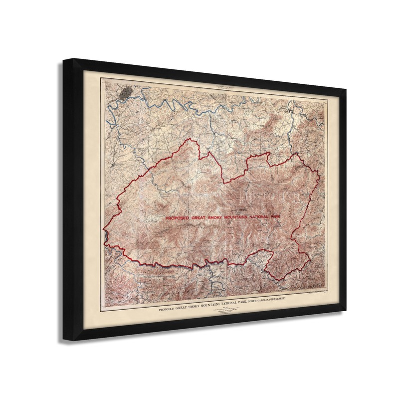 1926 Proposed Great Smoky Mountains National Park Map - Framed Vintage Wall Art gallery