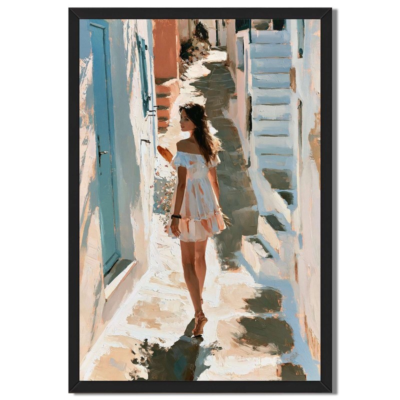Mediterranean Village Scene Framed Canvas Print Wall Art Home Decor Exquisite