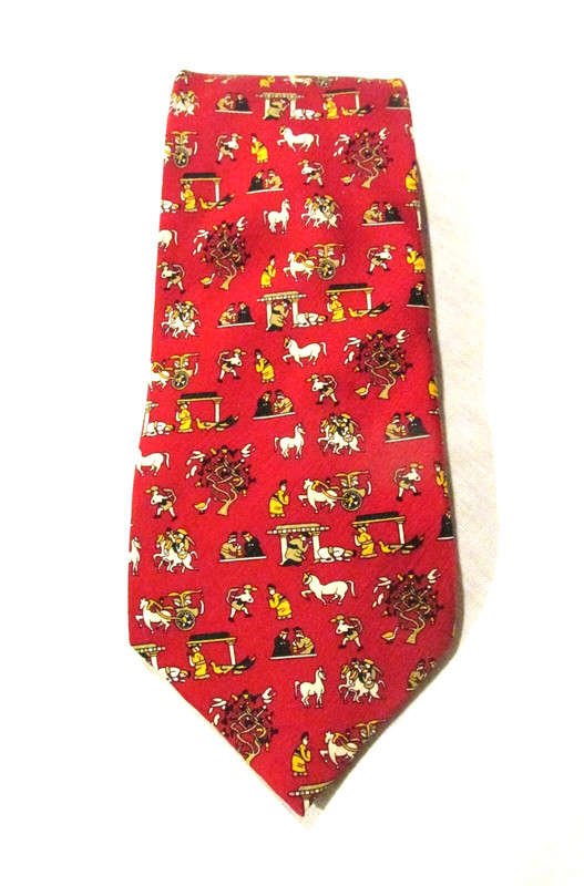 Lanbo Asian Print Horses Men Silk Neck Tie Red Black White