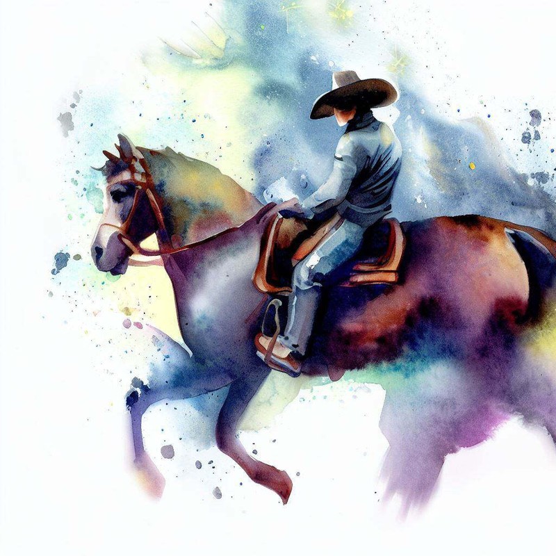 Cowboy Riding A Horse Watercolor Painting II Art Print – 12 x 18 inches